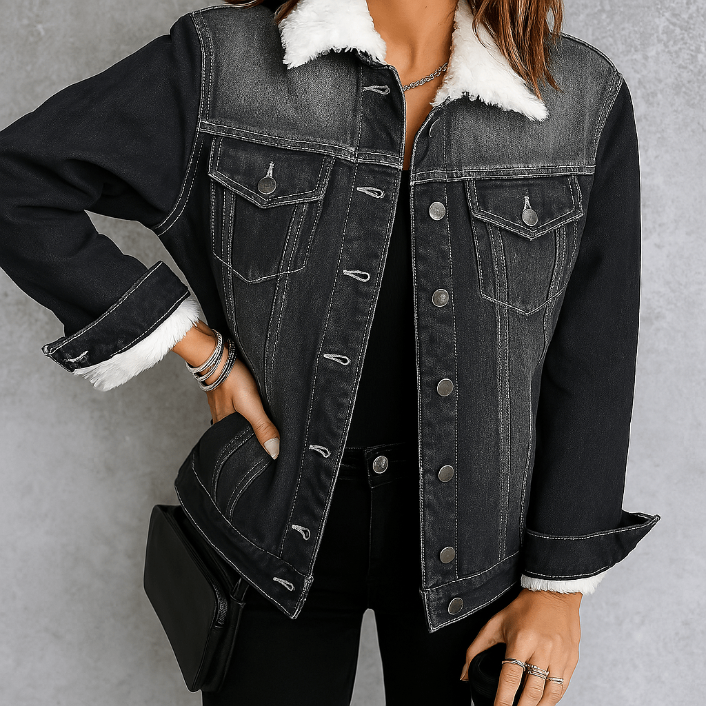 Jaqueta Feminina Jeans Preta Luisa